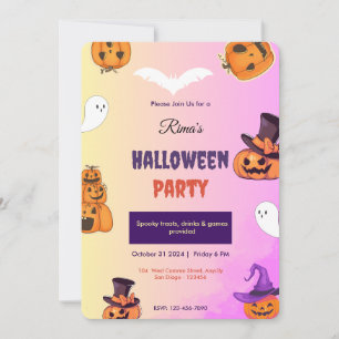 Cute pink Halloween pumpkin party invitation card