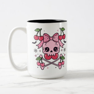 Cute Pink Halloween Skull Mug - Kawaii Cherry Skul