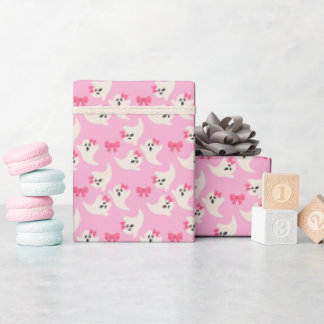 Cute Pink Halloween with Ghosts and bows Wrapping Paper