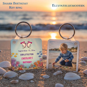 Cute Pink Hammerhead Shark Ocean Birthday Photo Key Ring