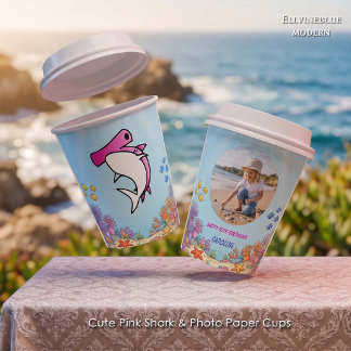 Cute Pink Hammerhead Shark Ocean Birthday Photo Paper Cups