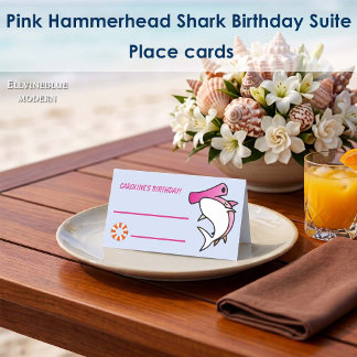 Cute Pink Hammerhead Shark Ocean Birthday Place Card