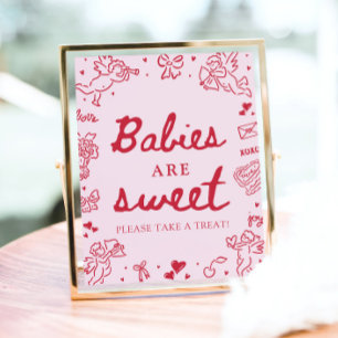 Cute Pink Hand Drawn Babies Are Sweet Take a Treat Poster