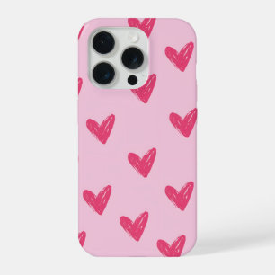 Cute Pink Hand Drawn Hearts Pattern Aesthetic iPho iPhone 15 Pro Case