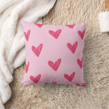 Cute Pink Hand Drawn Hearts Pattern Decorative Thr