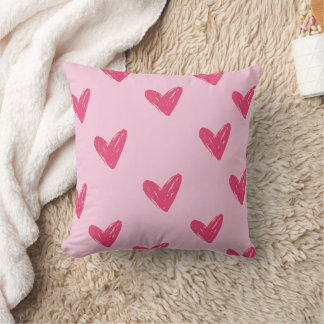 Cute Pink Hand Drawn Hearts Pattern Decorative Thr Cushion