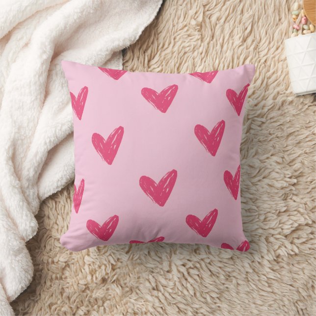 Cute Pink Hand Drawn Hearts Pattern Decorative Thr Cushion (Blanket)