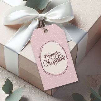 Cute Pink Hand-Drawn Merry Christmas Gift Tags