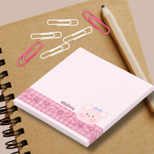 Cute Pink Hand Painted Bear With Ribbon Post-it Notes