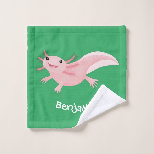 Cute pink happy axolotl bath towel set (Wash Cloth)