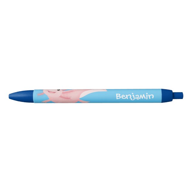 Cute pink happy axolotl black ink pen (Front)