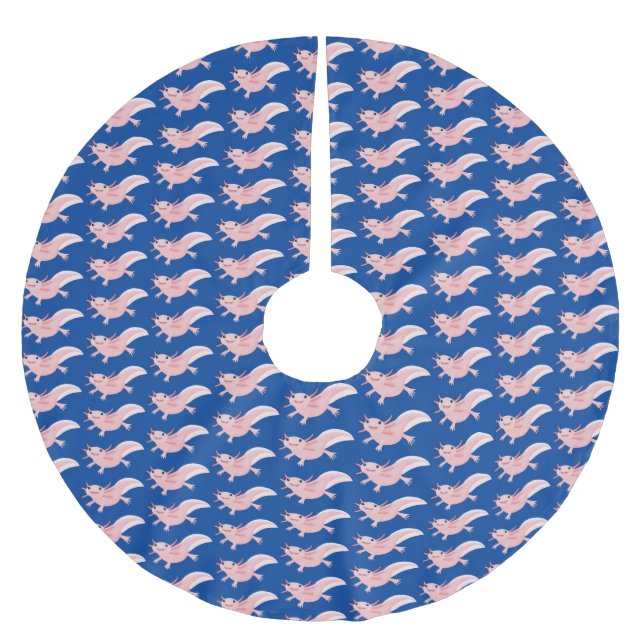 Cute pink happy axolotl  brushed polyester tree skirt (Front)