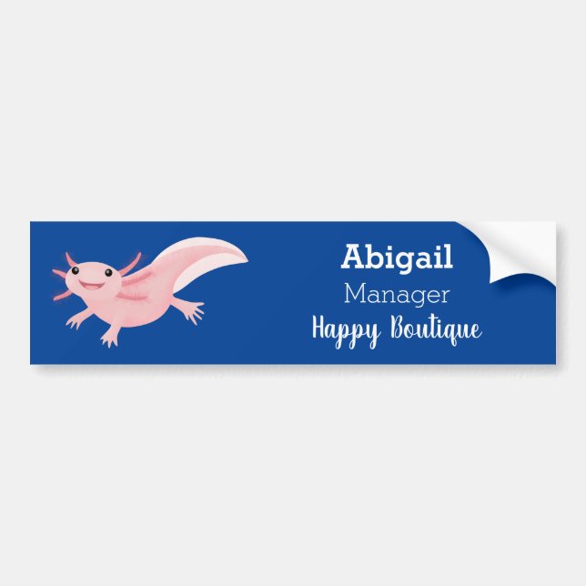 Cute pink happy axolotl  bumper sticker (Front)