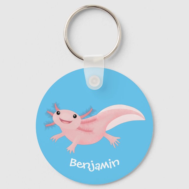 Cute pink happy axolotl key ring (Front)