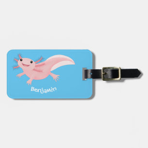 Cute pink happy axolotl luggage tag