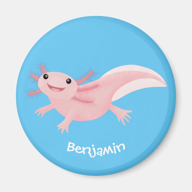 Cute pink happy axolotl magnet (Front)