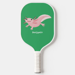 Cute pink happy axolotl pickleball paddle