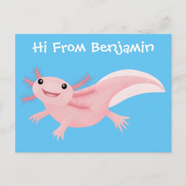 Cute pink happy axolotl postcard (Front)