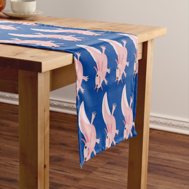 Cute pink happy axolotl  short table runner (In Situ)