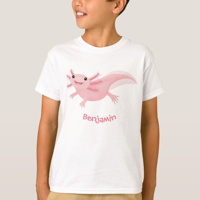 Cute pink happy axolotl T-Shirt (Front)