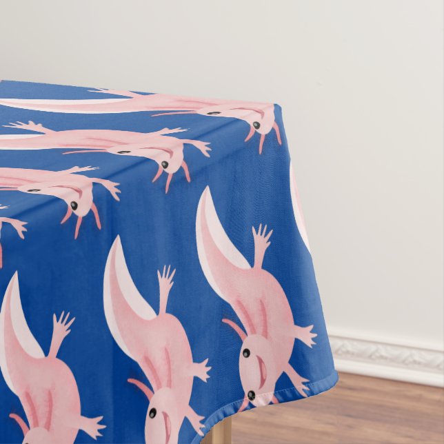 Cute pink happy axolotl tablecloth (In Situ)