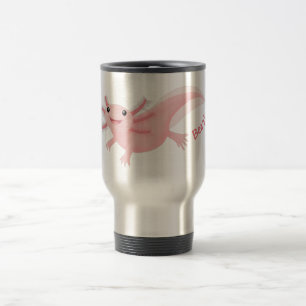 Cute pink happy axolotl travel mug