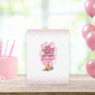 Cute Pink Happy Birthday Beautiful Girly Cowgirl Card