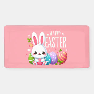 Cute, pink happy Easter bunny Banner