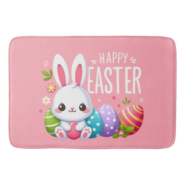 Cute, pink Happy Easter bunny  Bath Mat (Front)