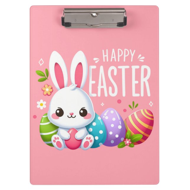 Cute, pink Happy Easter bunny  Clipboard (Front)