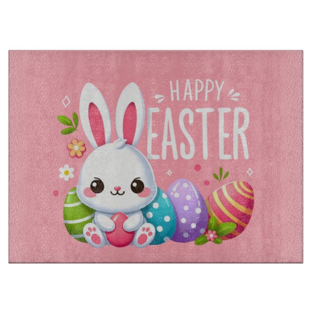 Cute, pink Happy Easter bunny  Cutting Board (Front)