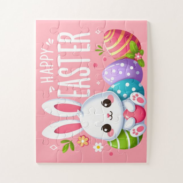 Cute, pink happy Easter bunny Jigsaw Puzzle (Vertical)