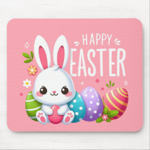 Cute, pink happy Easter bunny Mouse Pad