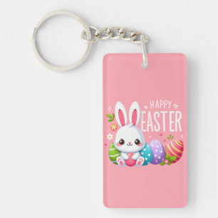 Cute, pink Happy Easter bunny Mug Key Ring