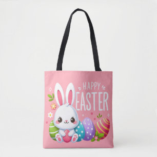 Cute, pink Happy Easter bunny Mug Tote Bag