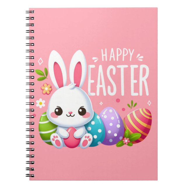 Cute, pink happy Easter bunny Notebook (Front)