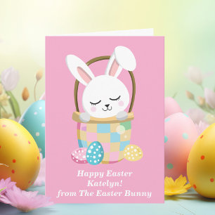 Cute Pink Happy Easter Bunny Personalised Girls Card