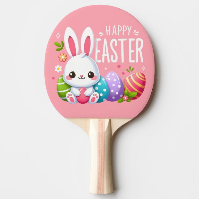 Cute, pink Happy Easter bunny  Ping Pong Paddle (Front)