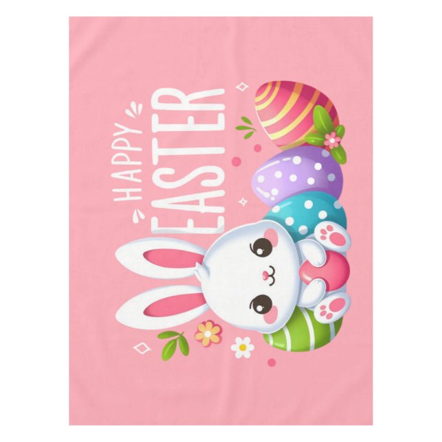 Cute, pink Happy Easter bunny  Tablecloth (Front)