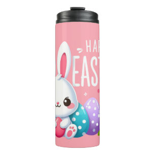 Cute, pink happy Easter bunny Thermal Tumbler