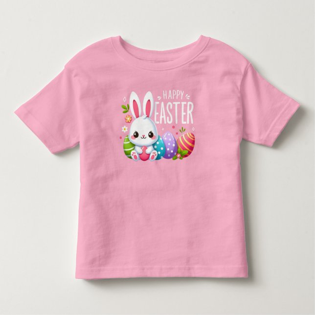 Cute, pink Happy Easter bunny Toddler T-Shirt (Front)