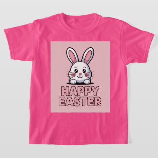 Cute Pink Happy Easter White Bunny T-Shirt