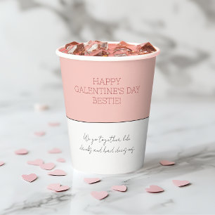 Cute Pink Happy Galentine's Day Typography Bestie Paper Cups