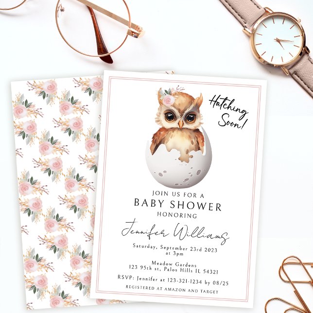 Cute pink hatching owl baby girl shower Invitation (Creator Uploaded)