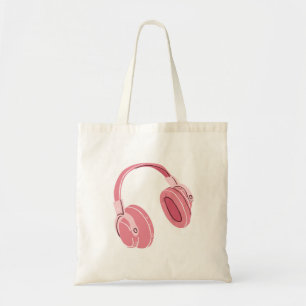 Cute Pink Headphone Tote Bag