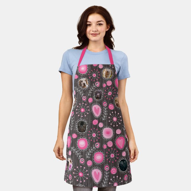 Cute Pink Heart and Flower Dog Mum Photo Collage  Apron (Worn)