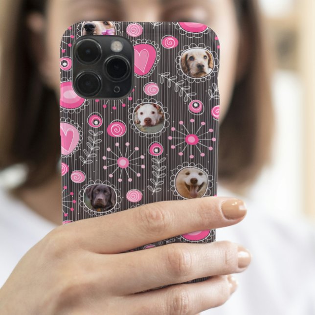Cute Pink Heart and Flower Dog Mum Photo Collage  Case-Mate iPhone Case (Creator Uploaded)