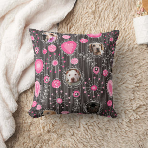 Cute Pink Heart and Flower Dog Mum Photo Collage  Cushion