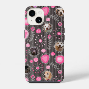 Cute Pink Heart and Flower Dog Mum Photo Collage iPhone 14 Case