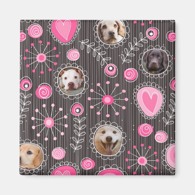 Cute Pink Heart and Flower Dog Mum Photo Collage  Magnet (Front)